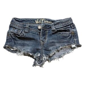 Wallflower Distressed Low-Rise Cheeky Jean Shorts